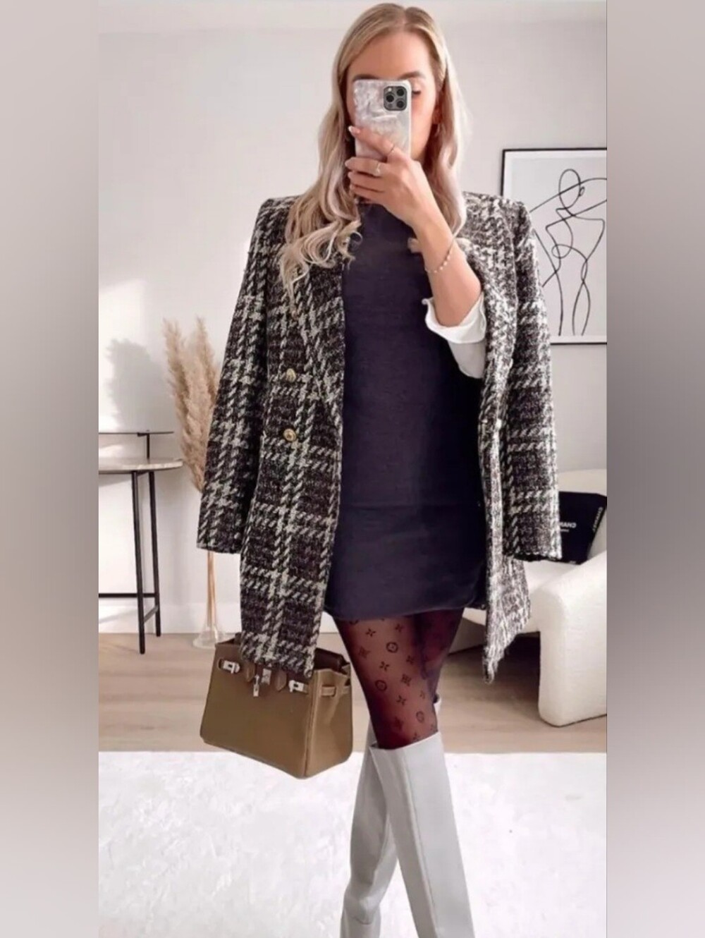 Zara Tweed Plaid Blazer